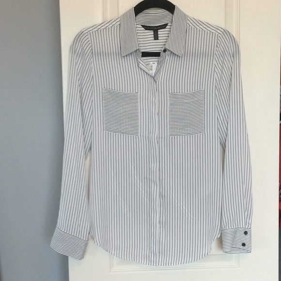 White button-up with black stripes from WHBM - Picture 1 of 3